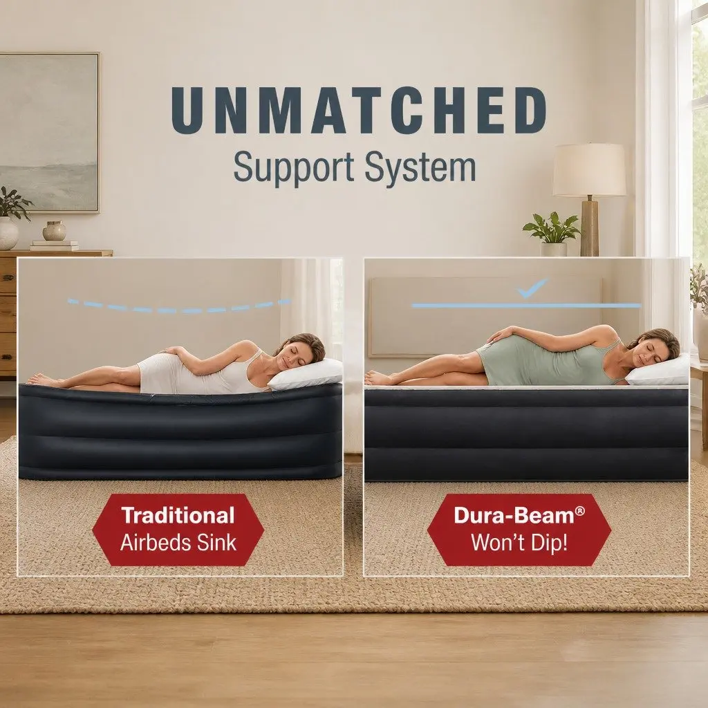 Queen Elevated Airbed Fiber-Tech Inflatable Mattress Indoor Sleeping Portable 152 cm x 203 cm x 42 cm