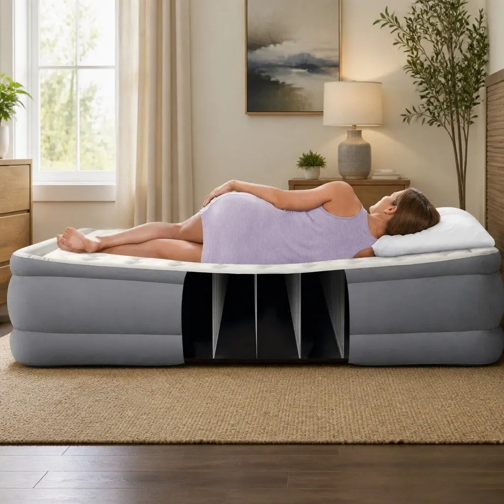 Queen Elevated Airbed Extra Tall Fiber-Tech PVC Air Bed Guest Sleeping
