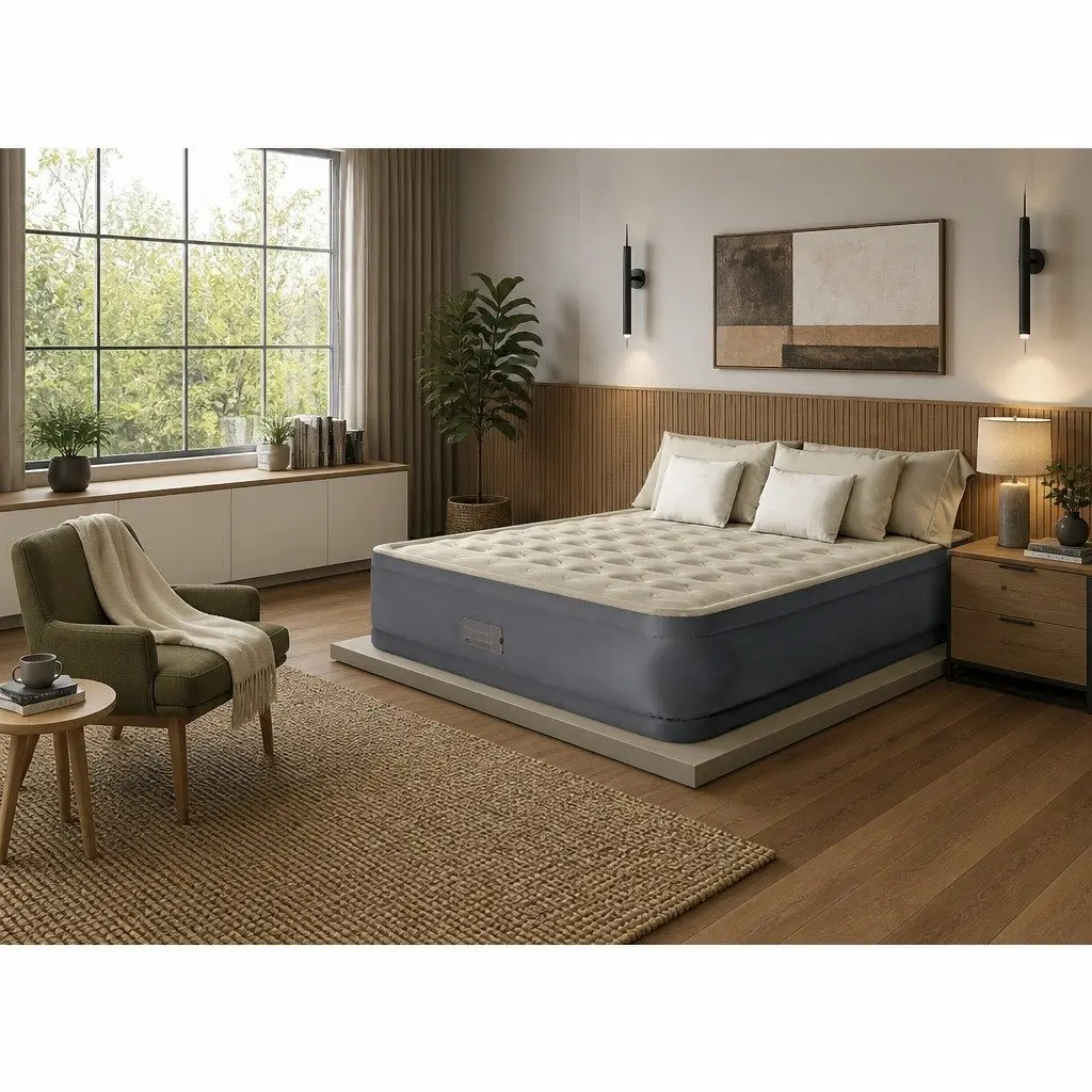 Queen Elevated Airbed Extra Tall Fiber-Tech PVC Air Bed Guest Sleeping