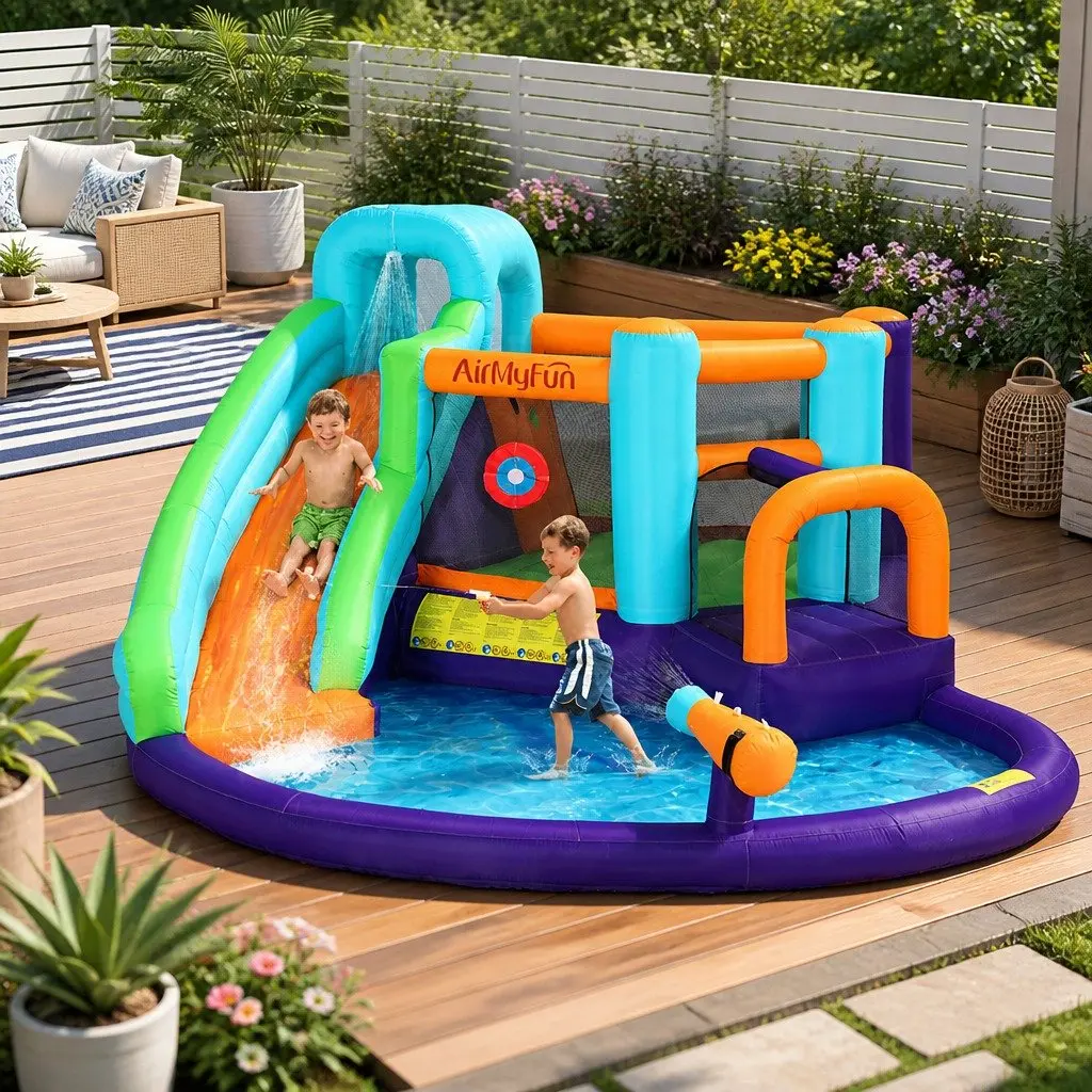 Inflatable Water Slide Jumping Castle Outdoor Toy 430cm Red White Green