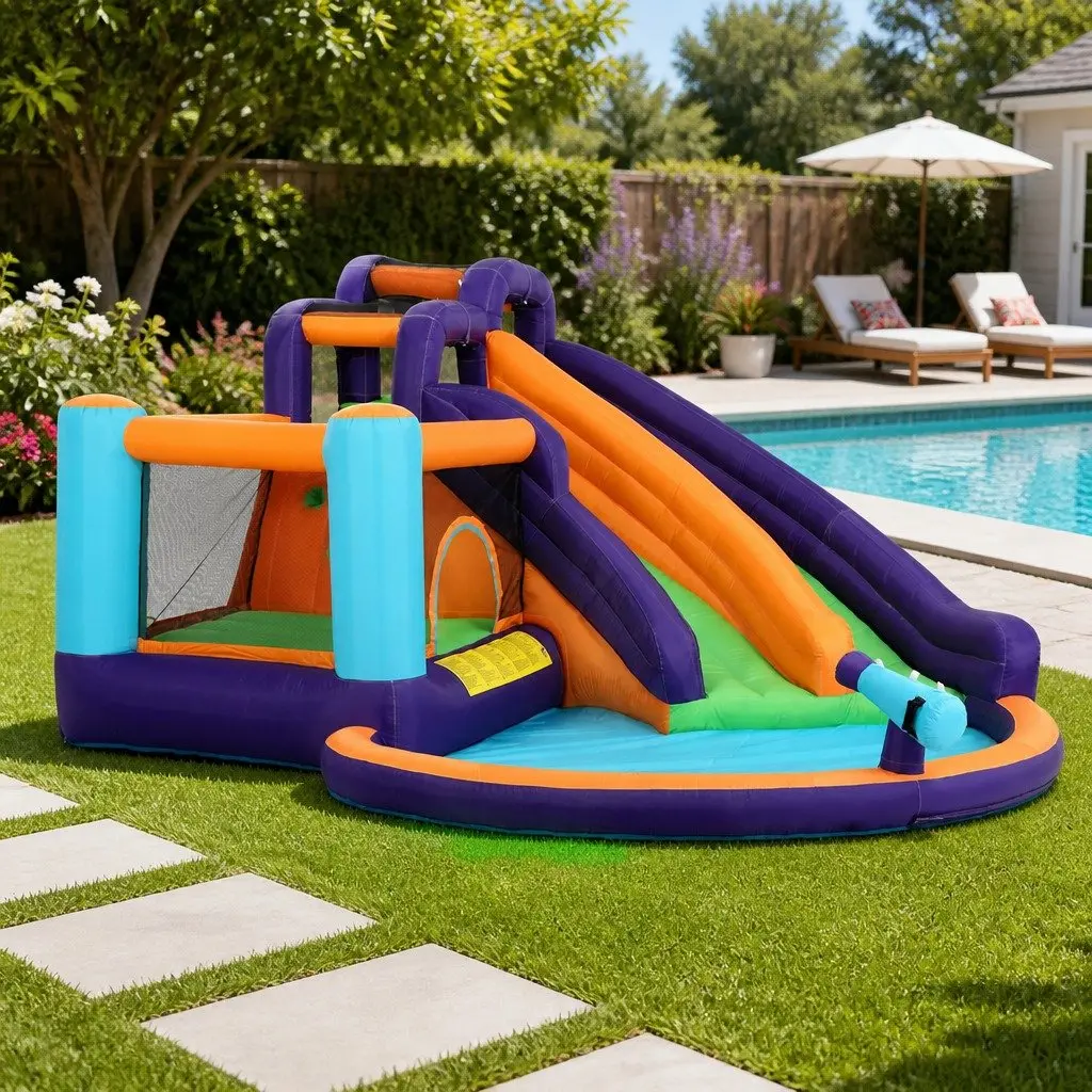 Inflatable Water Slide Pool Toy Outdoor Play Double Slide Climbing Wall 430cm Red White Green