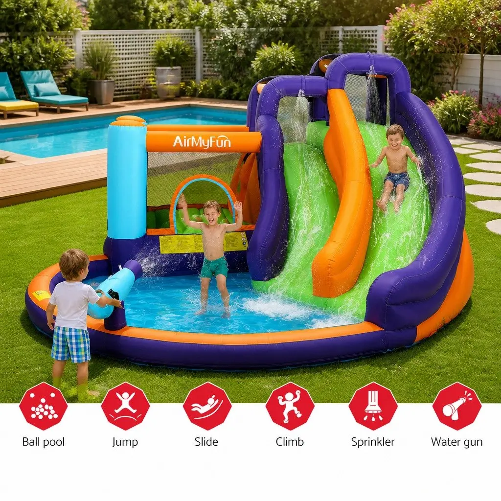 Inflatable Water Slide Pool Toy Outdoor Play Double Slide Climbing Wall 430cm Red White Green