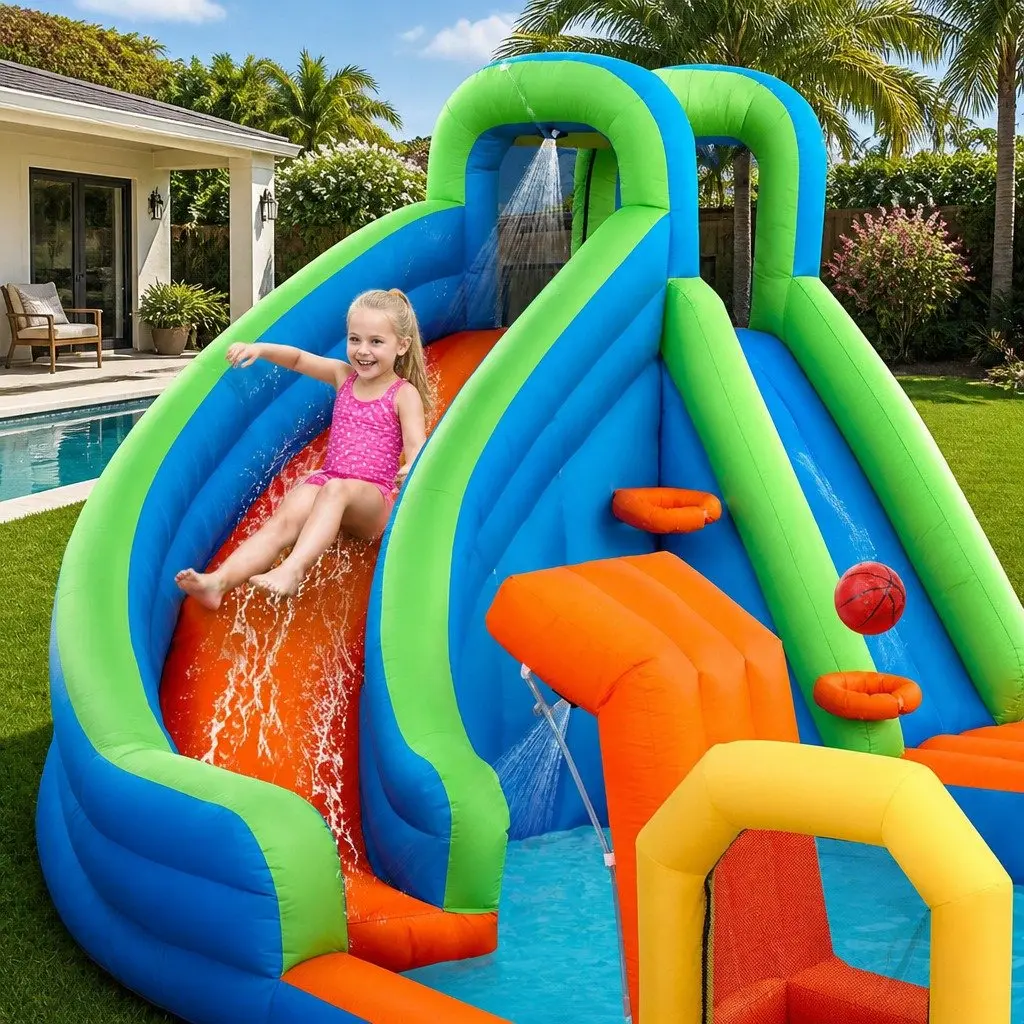 Kids Inflatable Water Park Slide Splash Castle Outdoor Play 427x374cm Multicolor