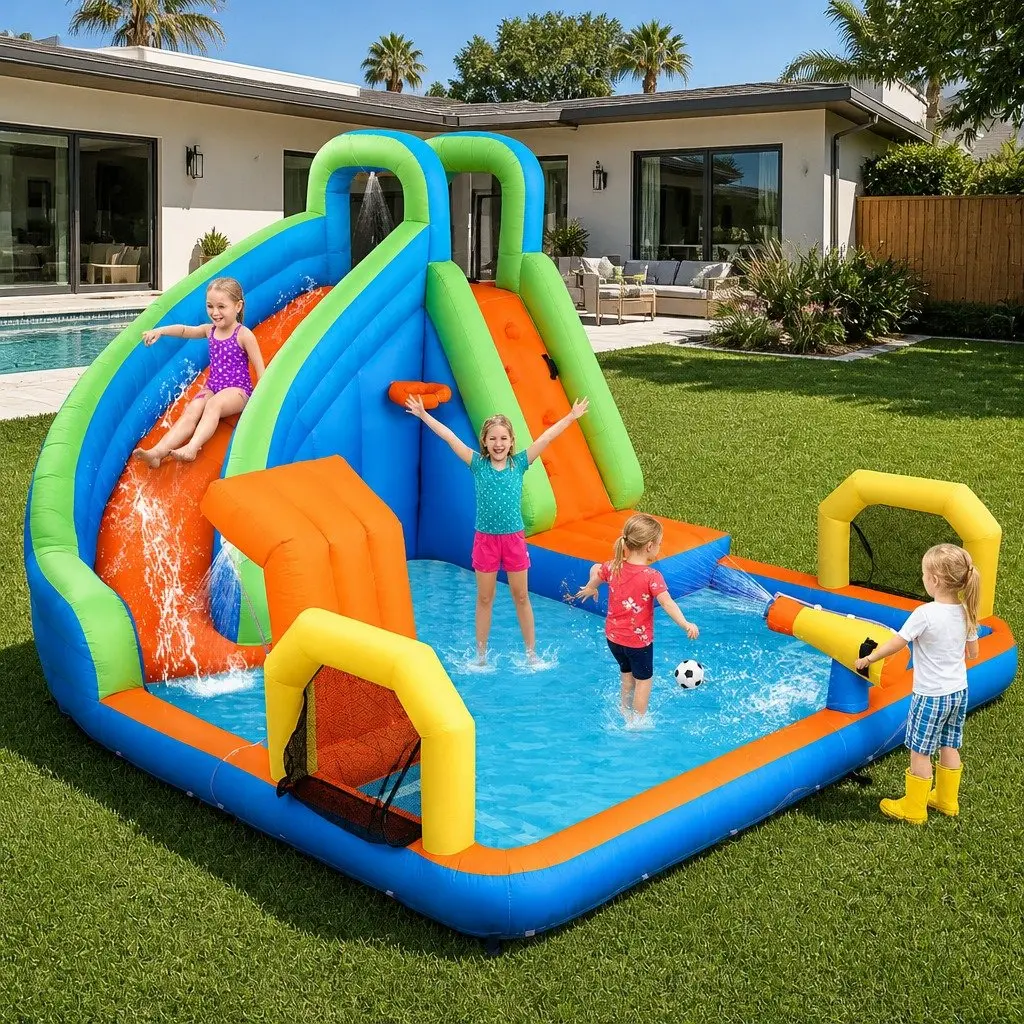Kids Inflatable Water Park Slide Splash Castle Outdoor Play 427x374cm Multicolor