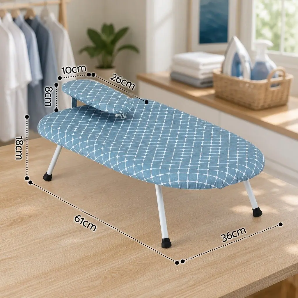 Tabletop Ironing Board Compact Folding Portable Sleeve Board White Blue