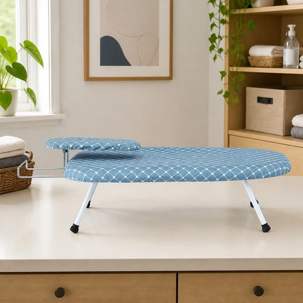 Tabletop Ironing Board Compact Folding Portable Sleeve Board White Blue