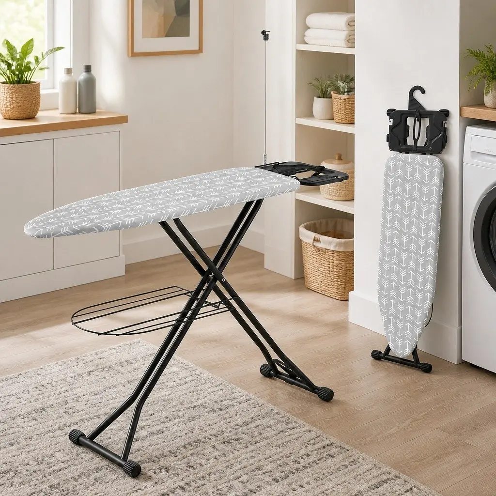 Heavy Duty Ironing Board Steel Frame Foldable 7 Adjustable Heights Grey