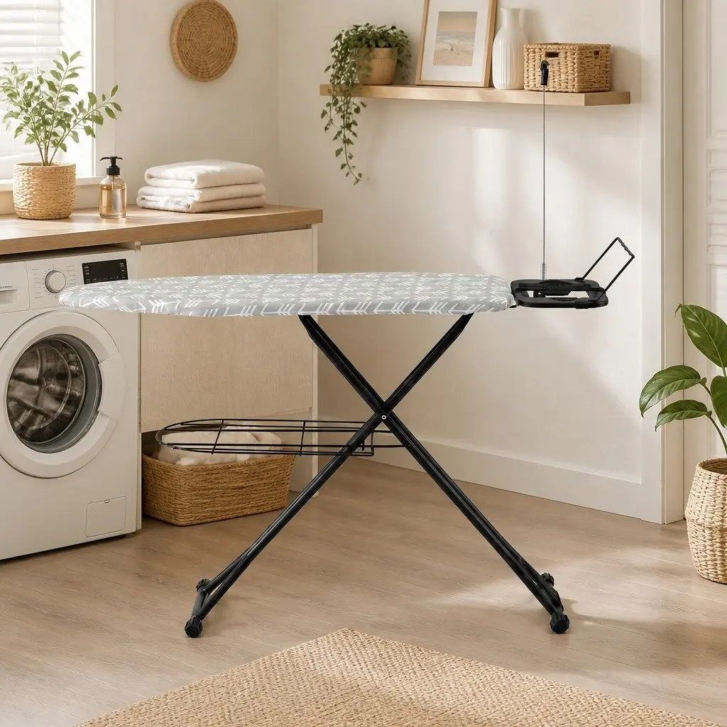 Heavy Duty Ironing Board Steel Frame Foldable 7 Adjustable Heights Grey