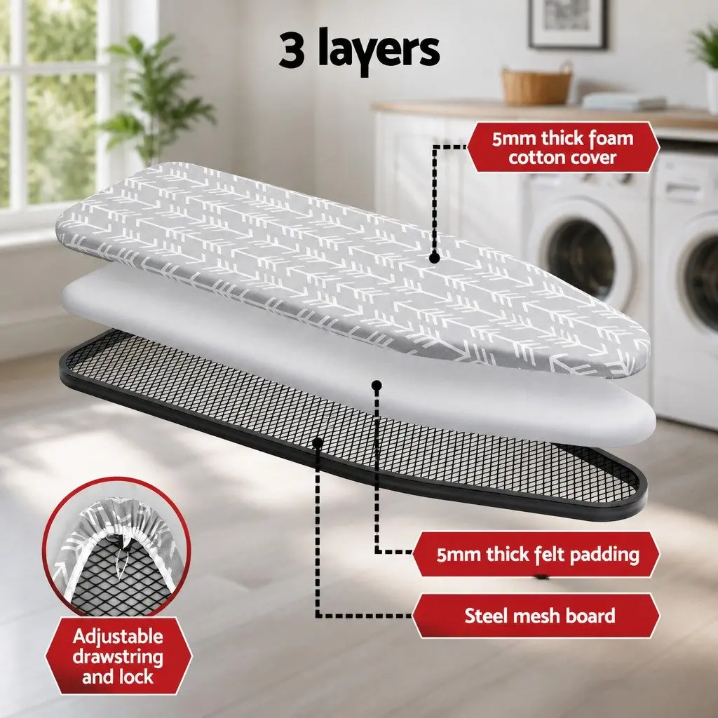 Heavy Duty Ironing Board Steel Frame Foldable 7 Adjustable Heights Grey