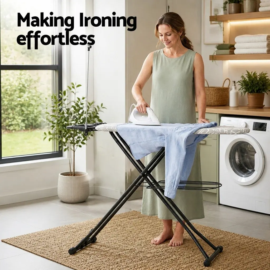 Heavy Duty Ironing Board Steel Frame Foldable 7 Adjustable Heights Grey