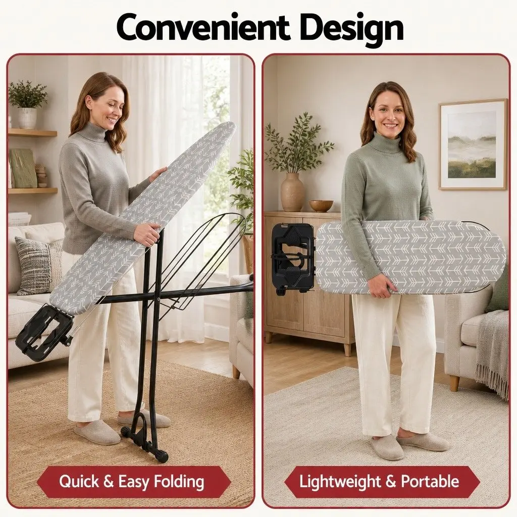 Heavy Duty Ironing Board Steel Frame Foldable 7 Adjustable Heights Grey