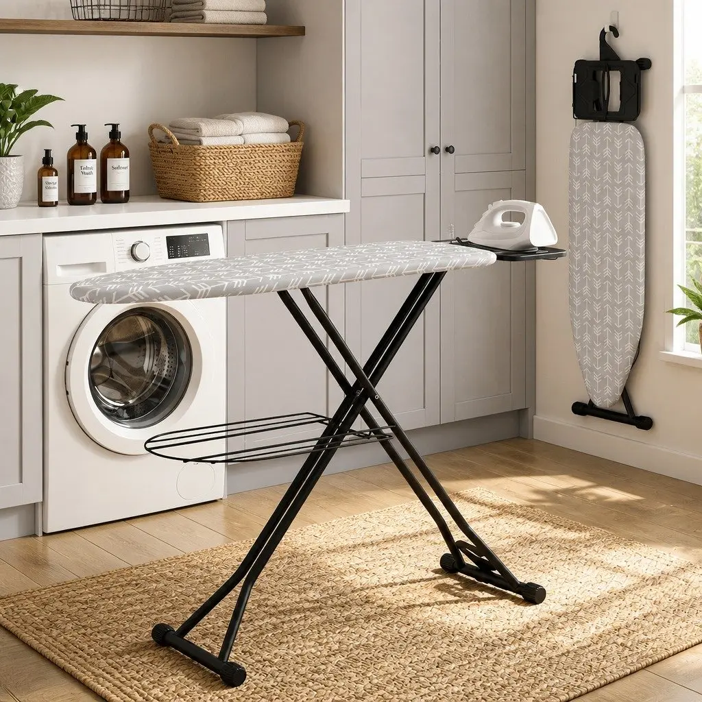 Heavy Duty Ironing Board Steel Frame Foldable 7 Adjustable Heights Grey