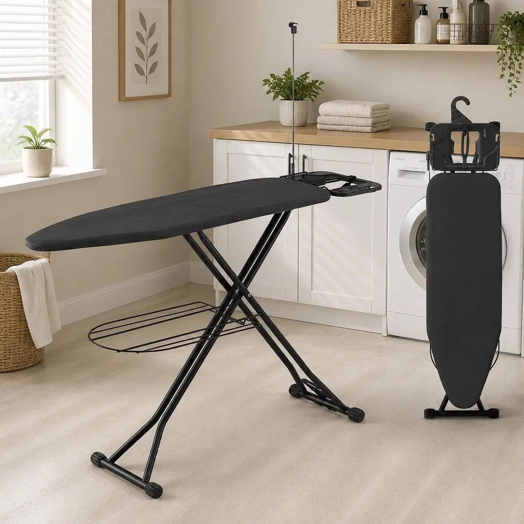 Foldable Ironing Board Heavy Duty Steel Frame Adjustable Height Laundry Room