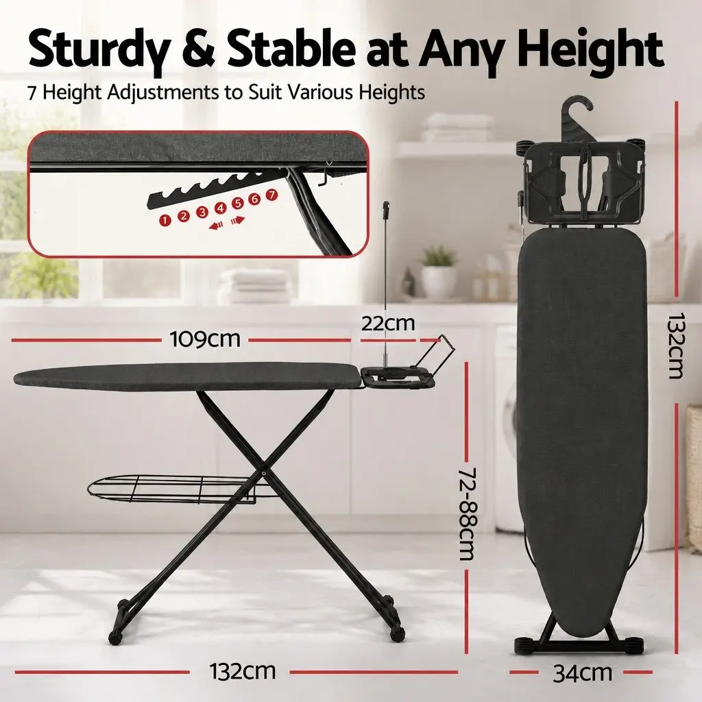 Foldable Ironing Board Heavy Duty Steel Frame Adjustable Height Laundry Room