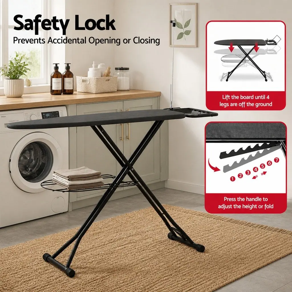 Foldable Ironing Board Heavy Duty Steel Frame Adjustable Height Laundry Room