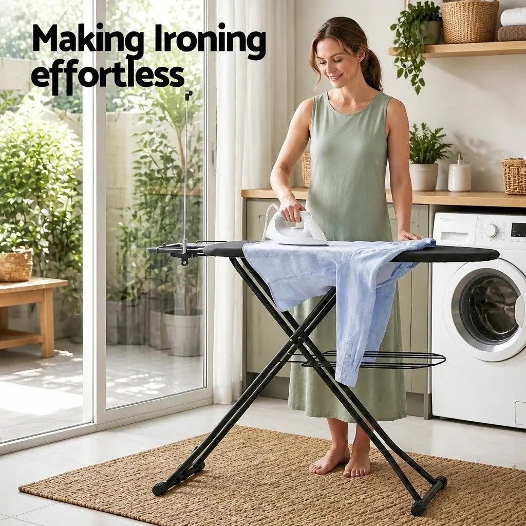 Foldable Ironing Board Heavy Duty Steel Frame Adjustable Height Laundry Room