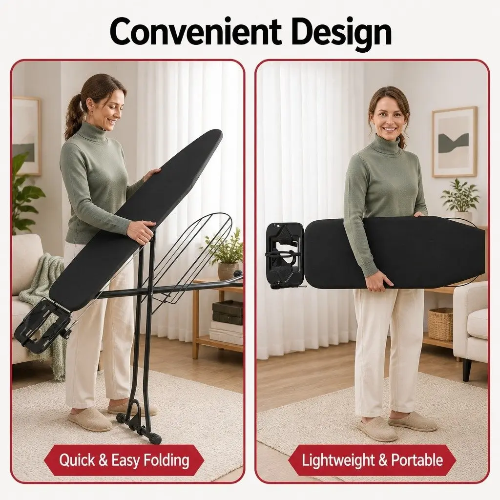 Foldable Ironing Board Heavy Duty Steel Frame Adjustable Height Laundry Room