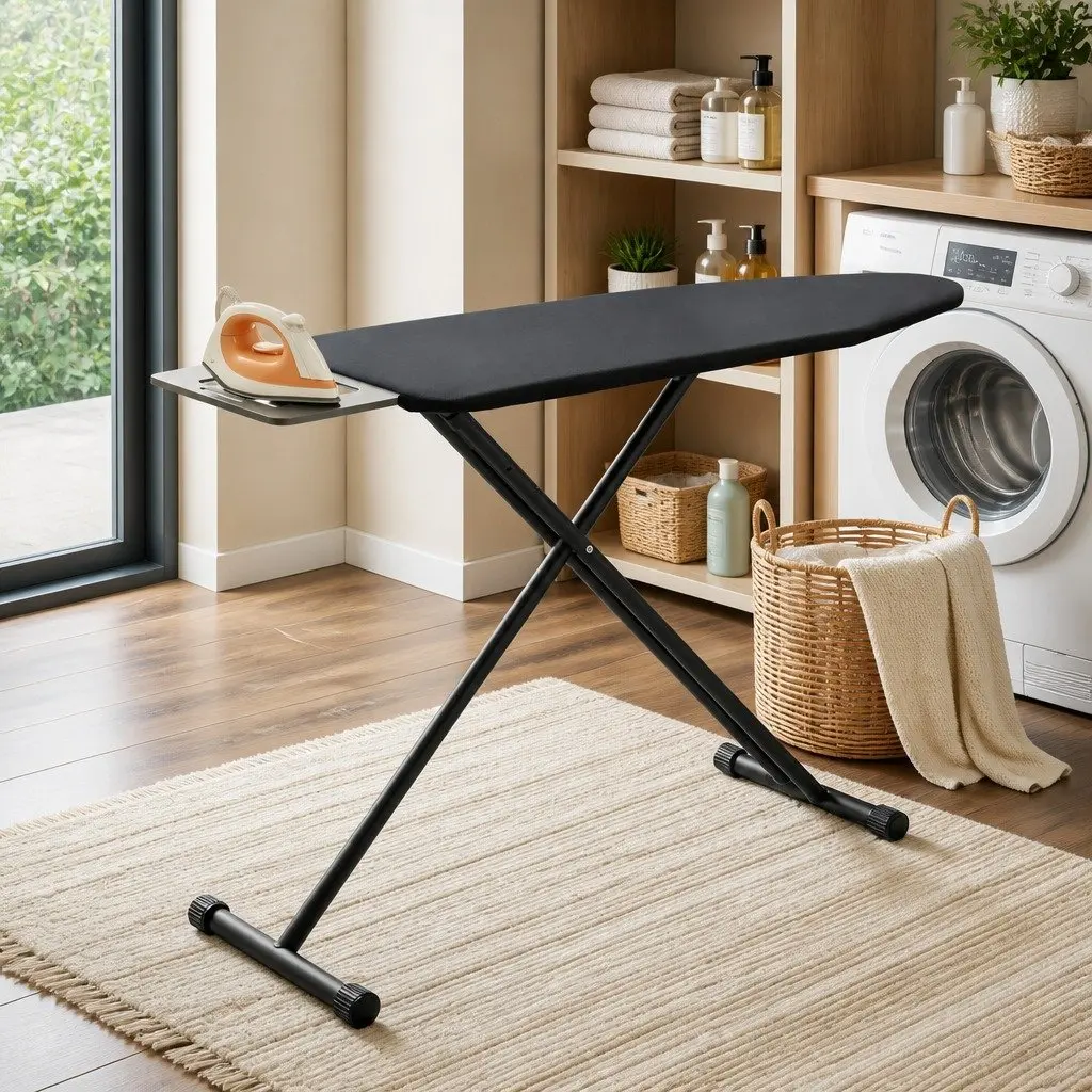 Heavy Duty Foldable Ironing Board Adjustable Height Settings Black 3 Layer Cover