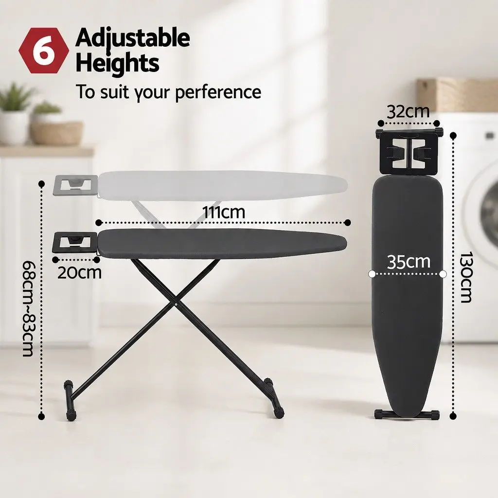 Heavy Duty Foldable Ironing Board Adjustable Height Settings Black 3 Layer Cover