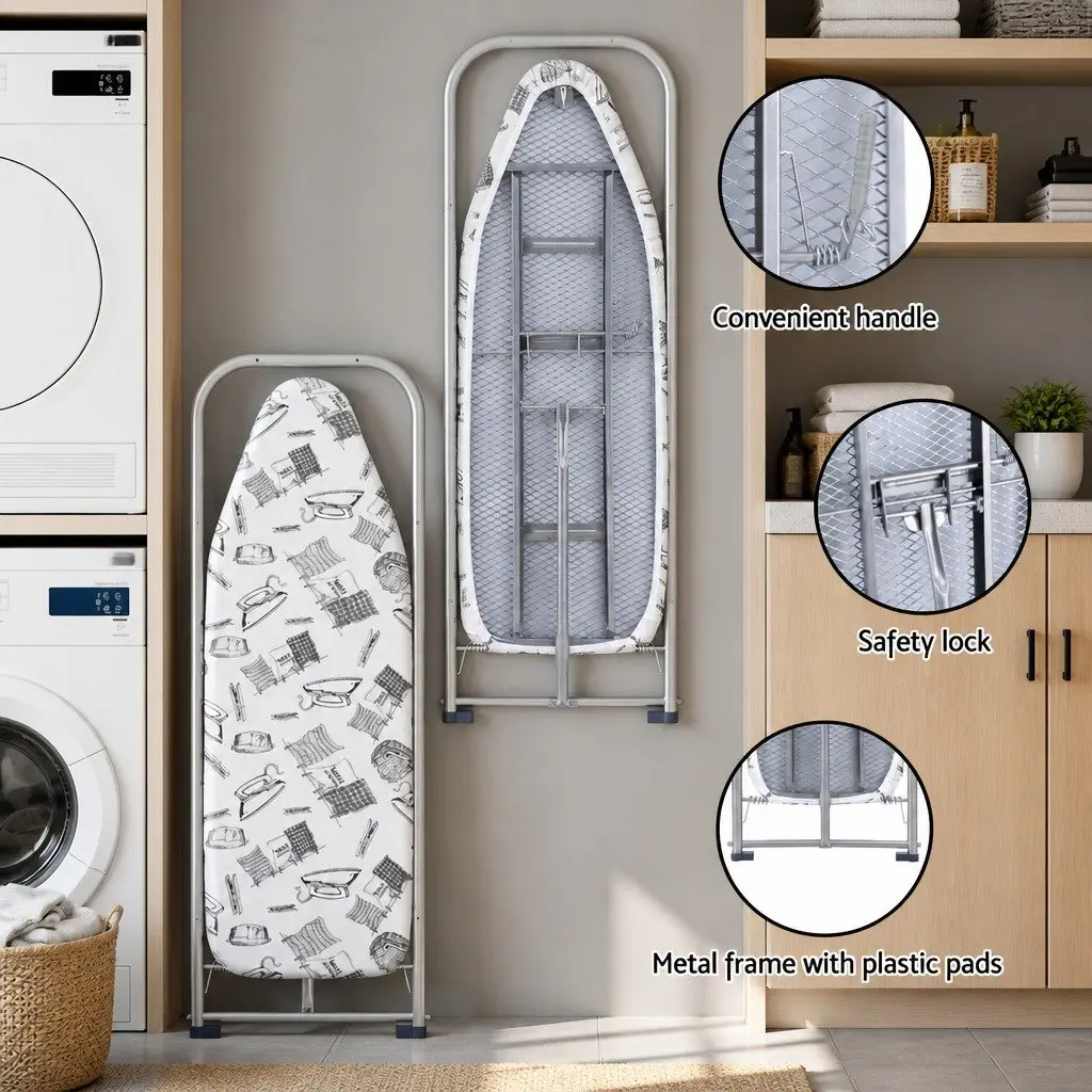 Wall Mounted Ironing Board Foldable Space Saving Laundry 40cm Grey