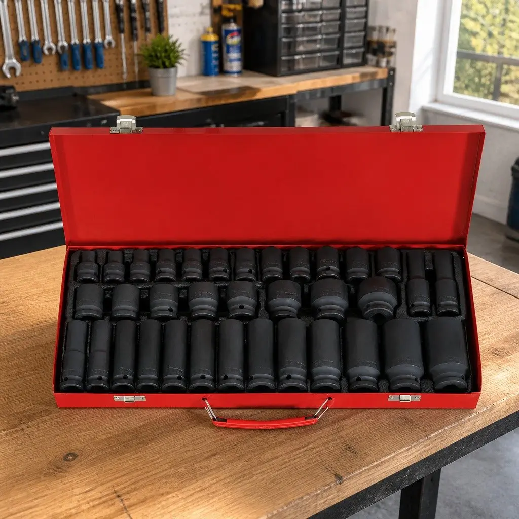 Impact Socket Set 35 Piece 1/2 Drive Metric 8-32mm Deep Short Black