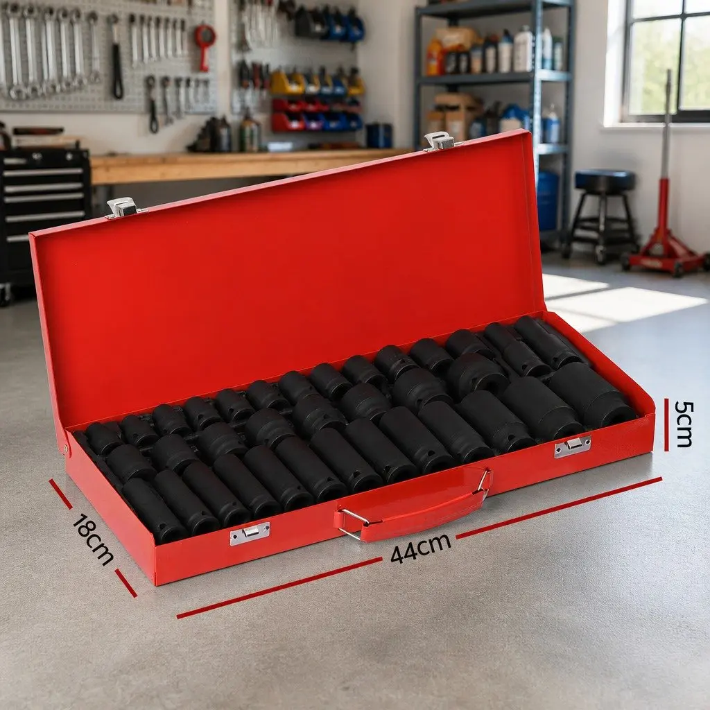 Impact Socket Set 35 Piece 1/2 Drive Metric 8-32mm Deep Short Black