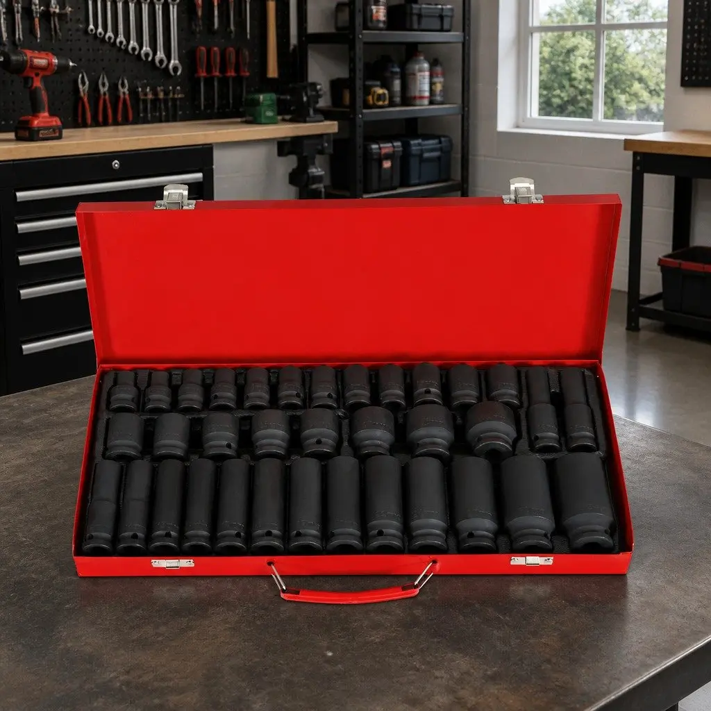 Impact Socket Set 35 Piece 1/2 Drive Metric 8-32mm Deep Short Black
