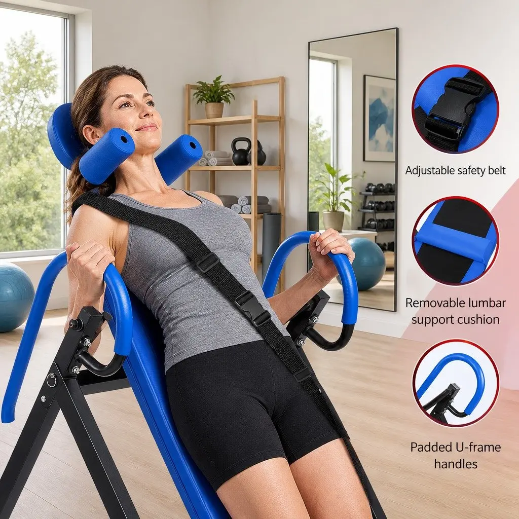 Inversion Table Back Stretcher Home Gym Equipment 180° Adjustable Foldable Black or Blue