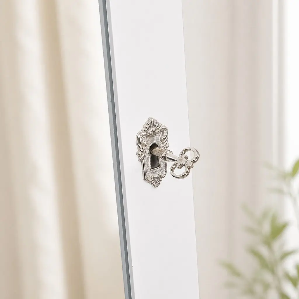 Jewellery Cabinet Makeup Organiser Floor Standing White 6 Shelves with Full Length Mirror