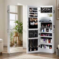 Mirror Jewellery Cabinet Full Length Wall Mounted Door Hanging Storage Organiser
