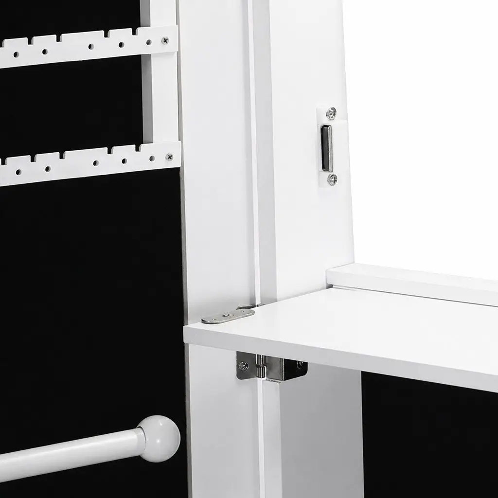 Mirror Jewellery Cabinet Full Length Wall Mounted Door Hanging Storage Organiser White