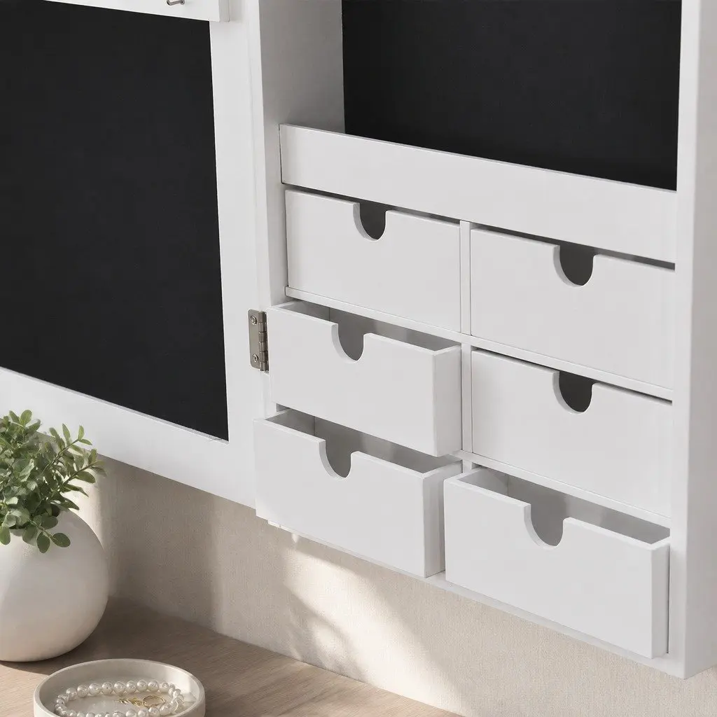 Full Length Mirror Jewellery Cabinet Wall Mounted Door Hanging Storage Lockable White