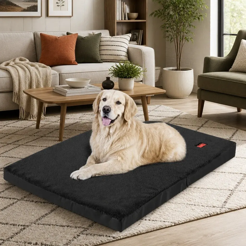 Foldable Pet Bed Dog Puppy Large Black Plush Foam Portable Handle Sleep Mat