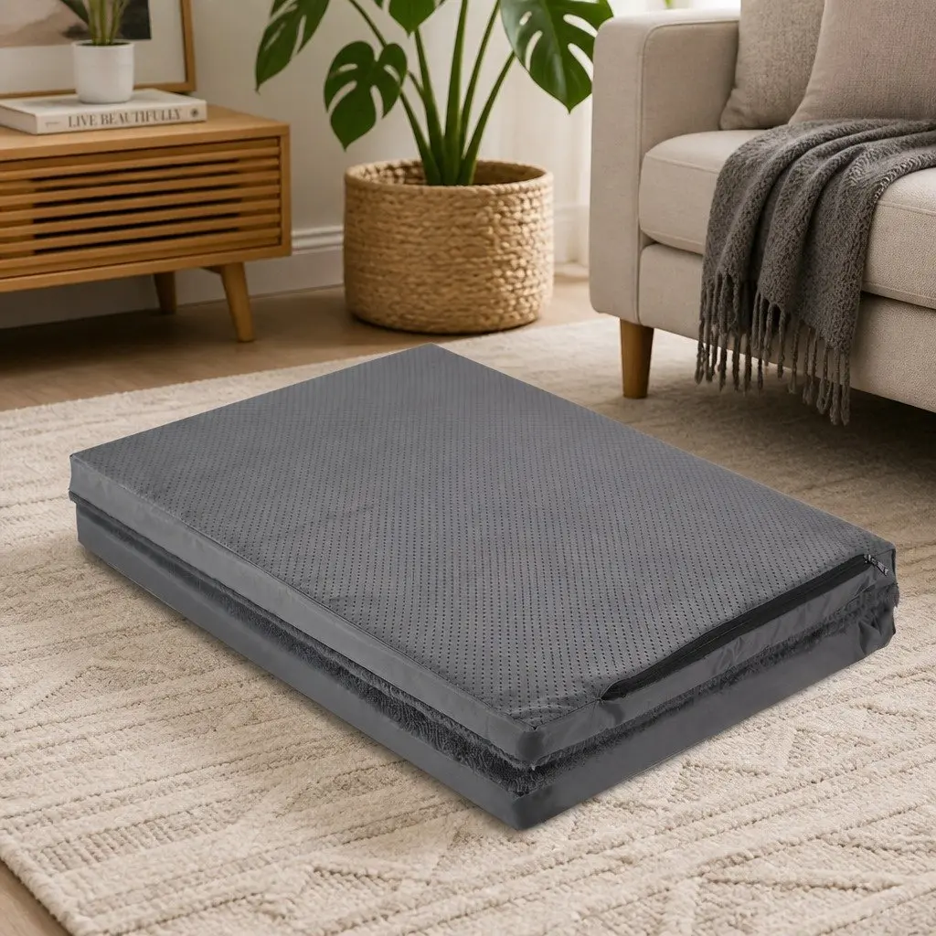 Foldable Pet Bed Dog Mattress Large Grey Soft Washable Cover
