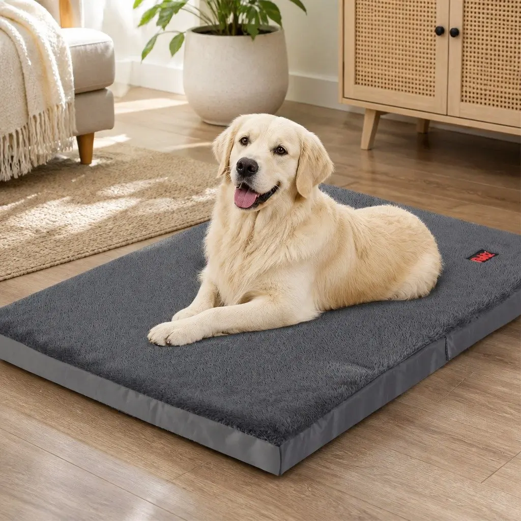 Foldable Pet Bed Dog Mattress Large Grey Soft Washable Cover