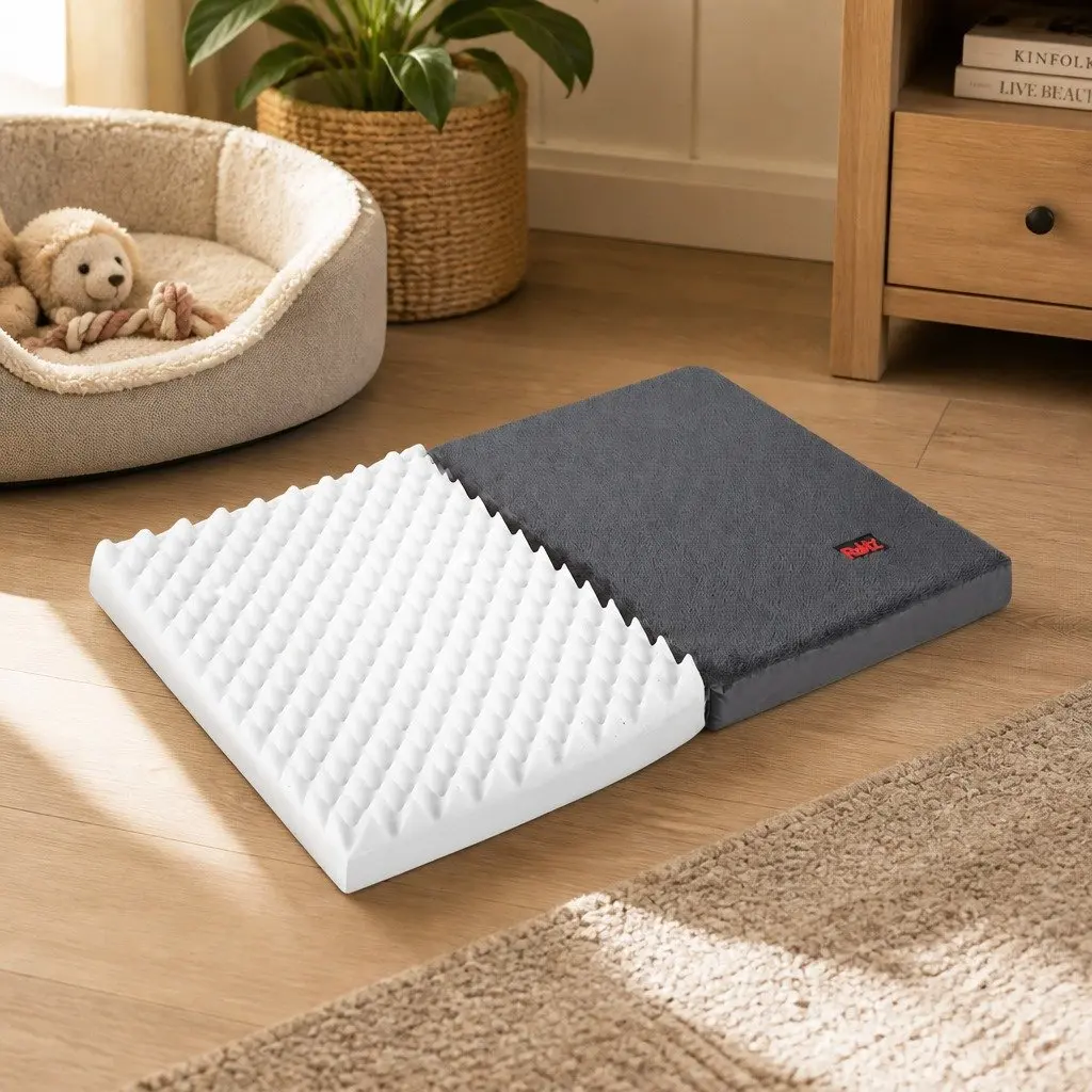 Pet Bed Medium Portable Foldable Washable Soft Foam Grey
