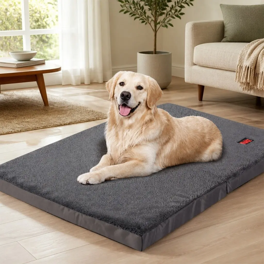 Pet Bed Medium Portable Foldable Washable Soft Foam Grey