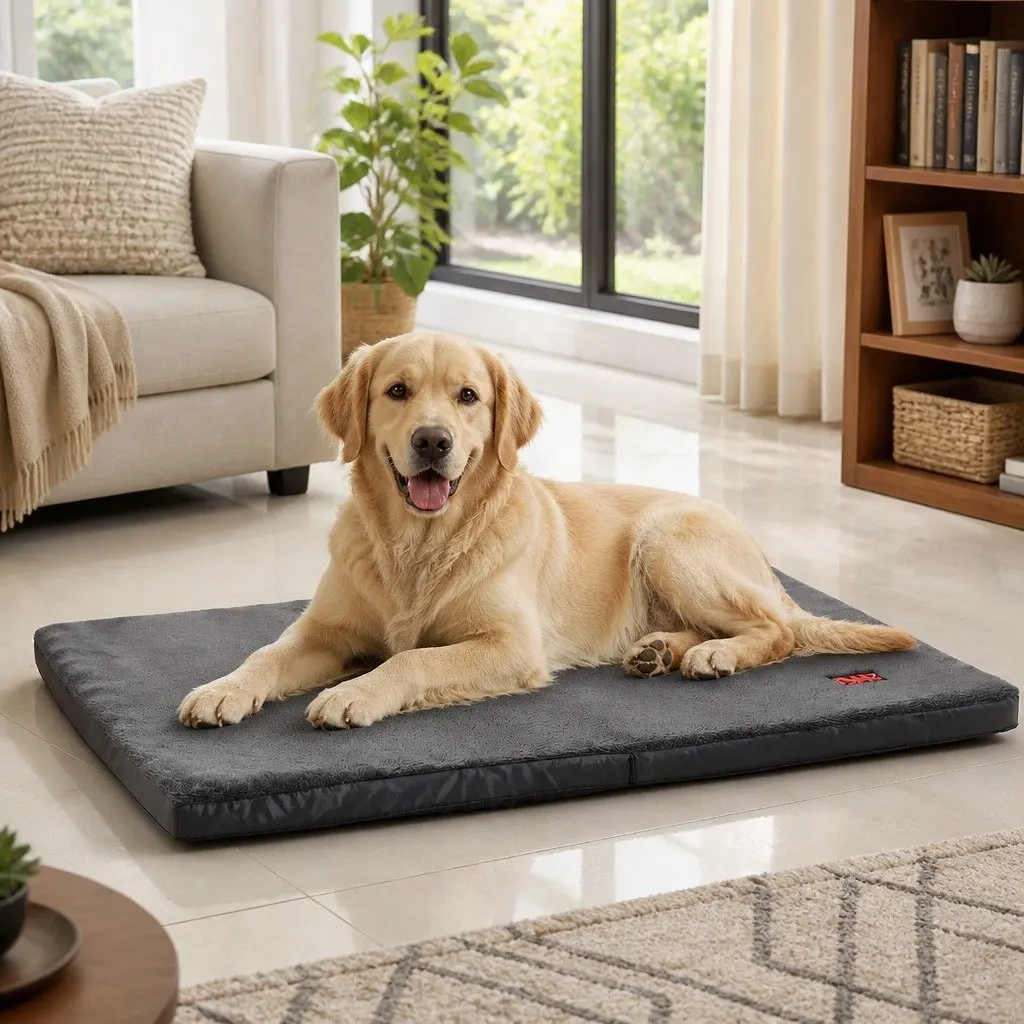 Pet Bed Medium Portable Foldable Washable Soft Foam Grey