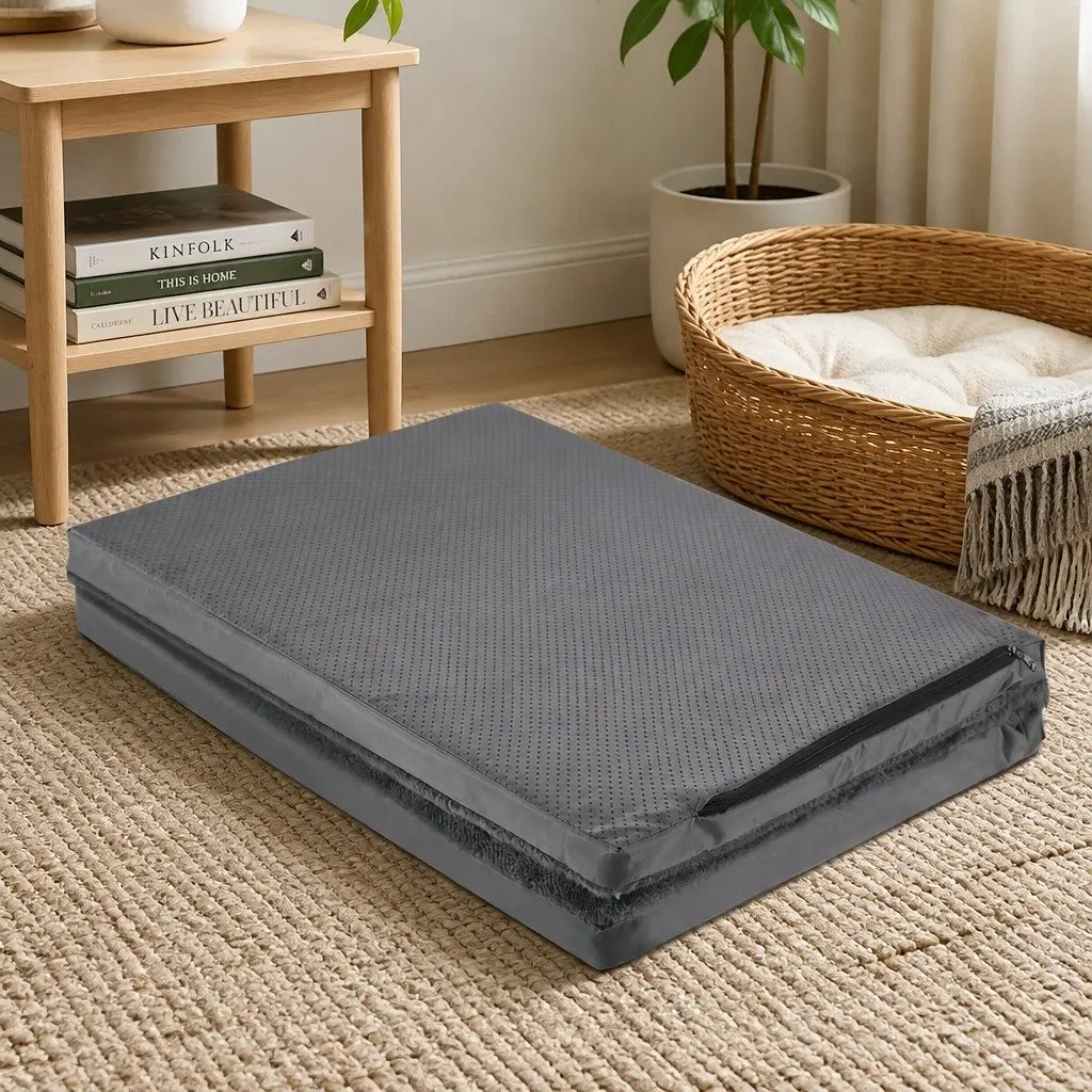 Foldable Pet Bed X-Large Dog Mattress Grey Portable Washable Cover