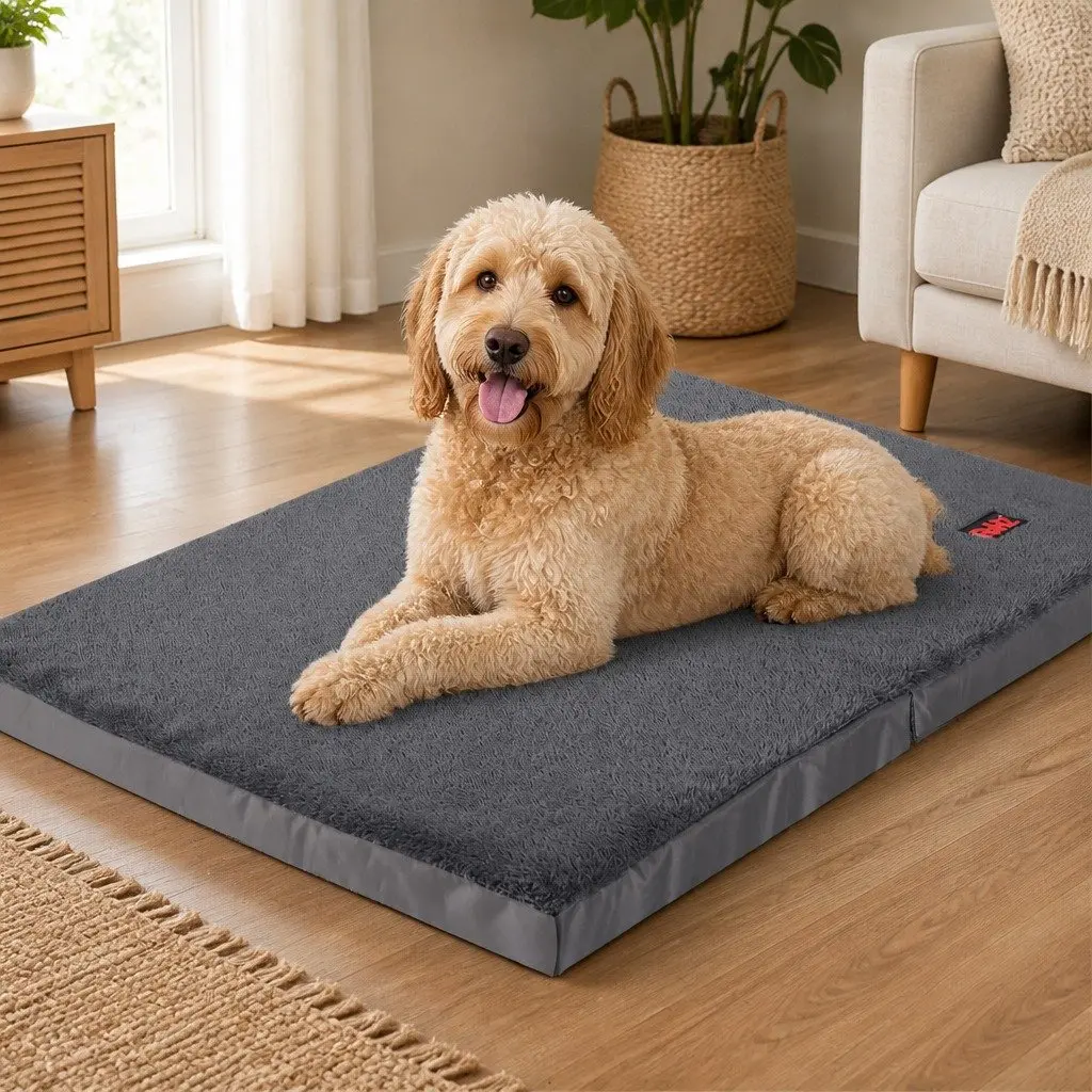 Foldable Pet Bed X-Large Dog Mattress Grey Portable Washable Cover