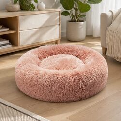 Large Donut Pet Bed Cat Dog Calming Nest Round Cushion Non-Slip Pink