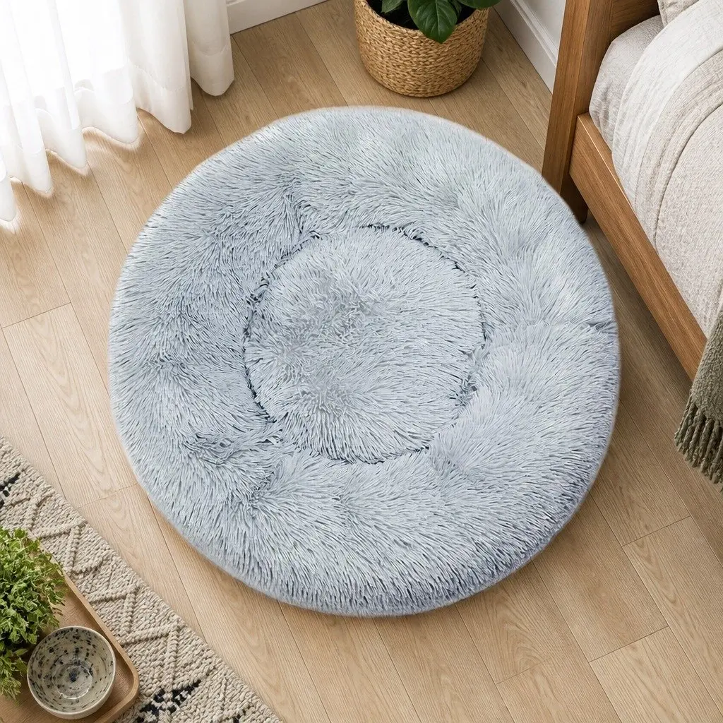 Pet Bed Dog Bed Medium Grey Donut-Shaped Calming Lounger Washable