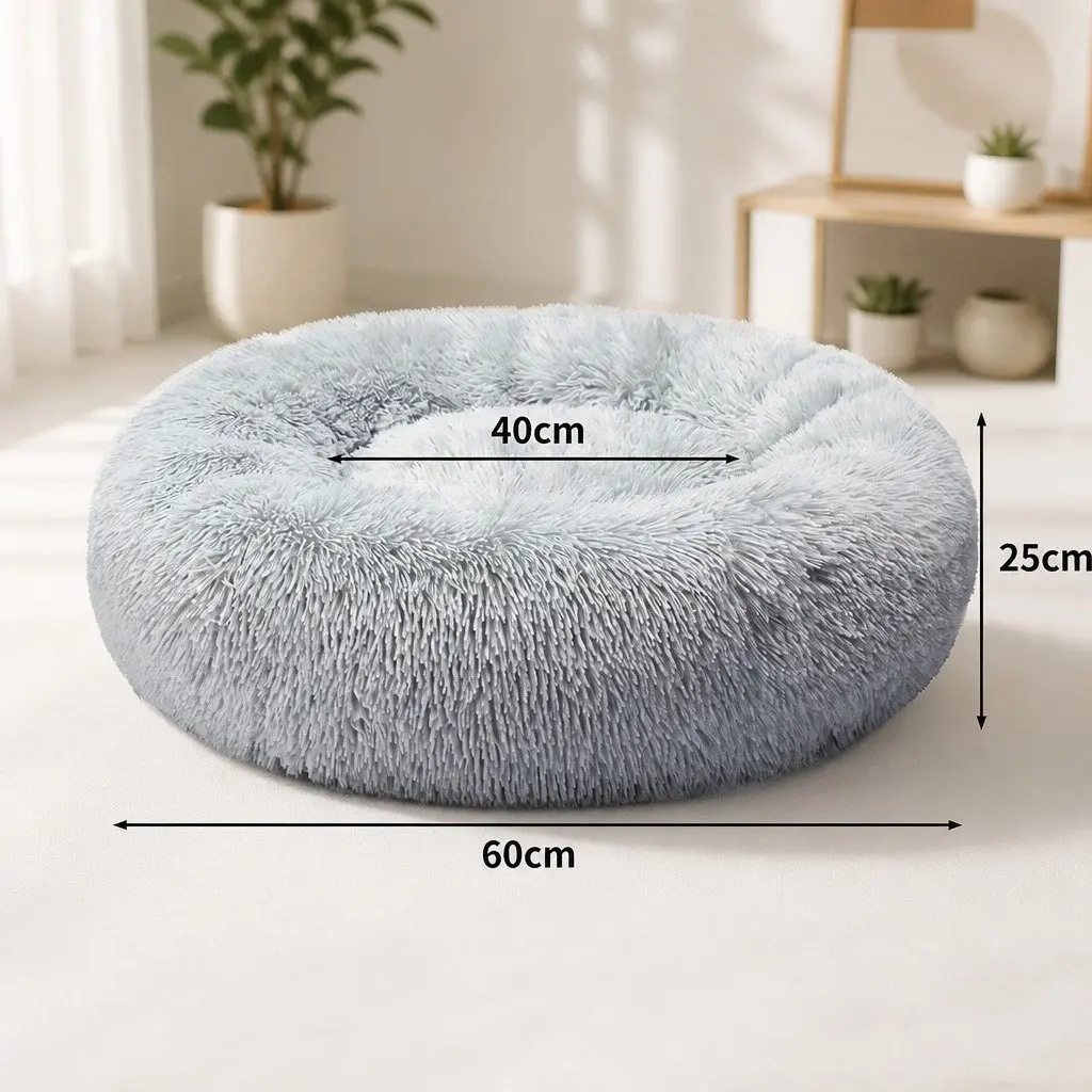 Pet Bed Dog Bed Medium Grey Donut-Shaped Calming Lounger Washable