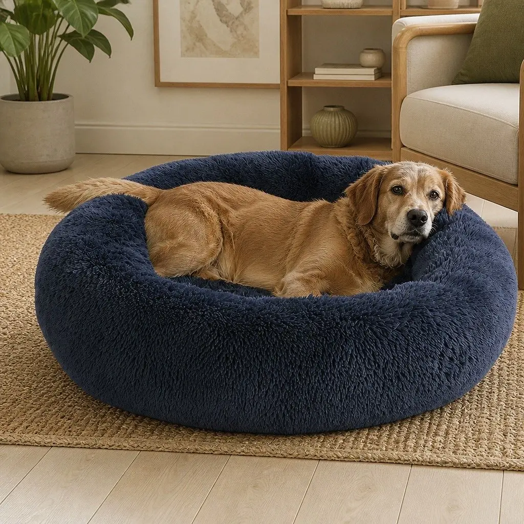 Pet Bed Dog Beds Donut Mattress Small Plush Comfort Calming Raised Rim Non-Slip