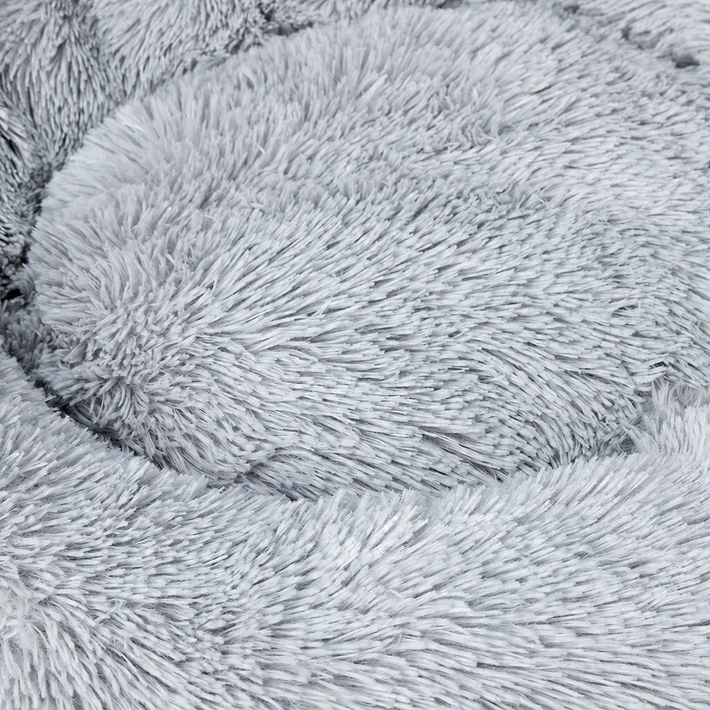 Donut Pet Bed Calming Dog Bed Plush Mattress Small Size Light Grey