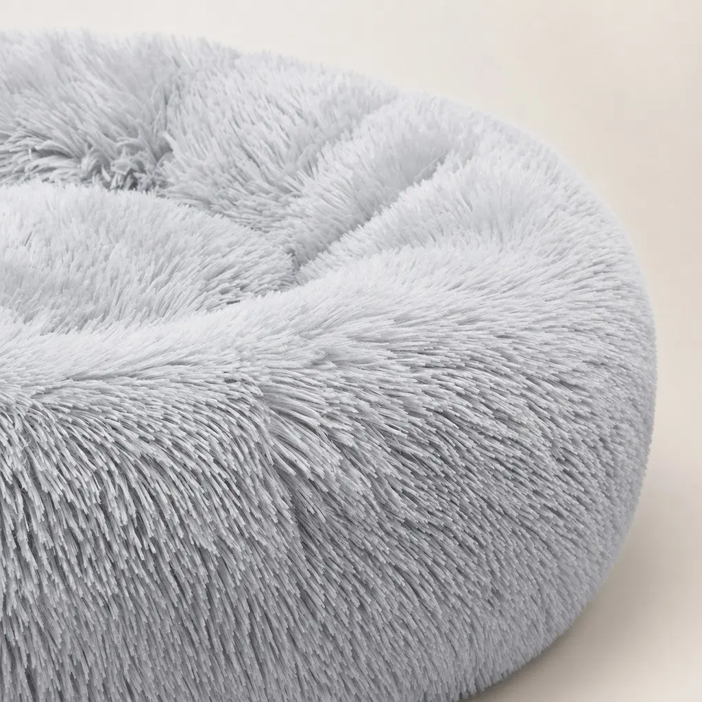 Donut Pet Bed Calming Dog Bed Plush Mattress Small Size Light Grey