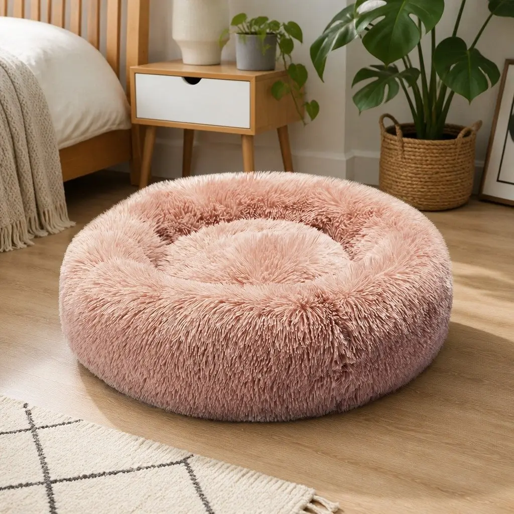 Pet Bed Donut Nest Calming Small Pink
