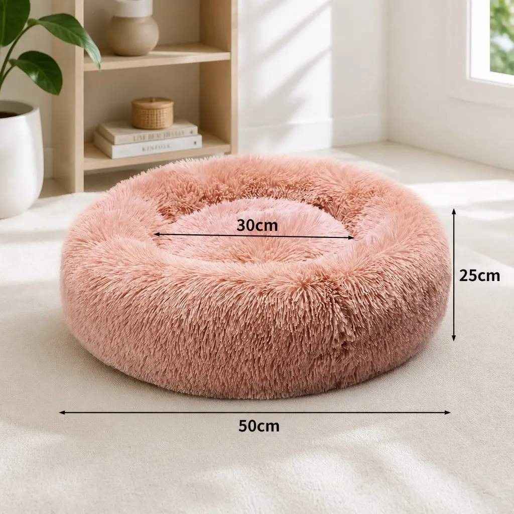 Pet Bed Donut Nest Calming Small Pink