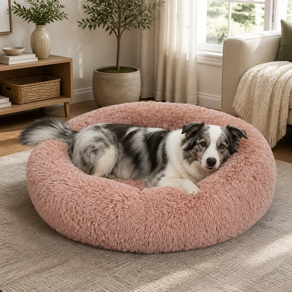 Pet Bed Donut Nest Calming Small Pink