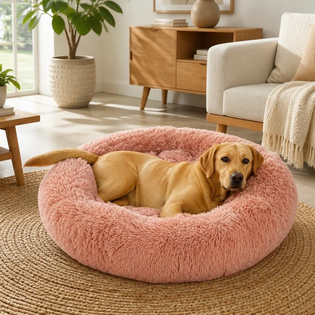 Pet Bed Donut Nest Calming Small Pink